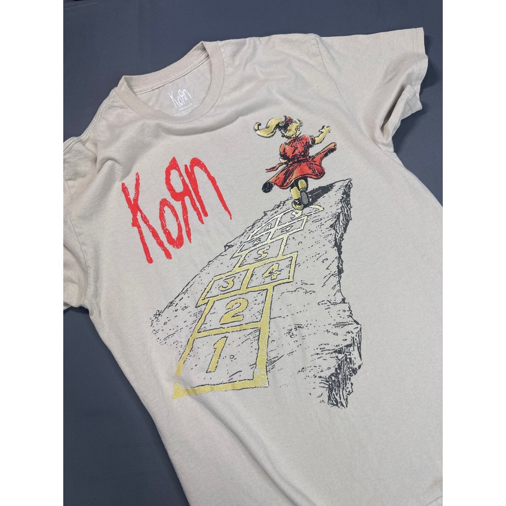 Korn Follow the Leader Graphic T-Shirt Tan Womens Medium Rock Band Tee